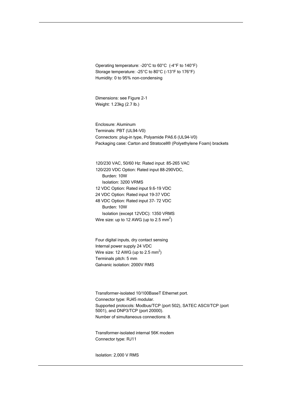 Technical specifications, Appendix technical specifications | SATEC ETC2002 User Manual | Page 56 / 57