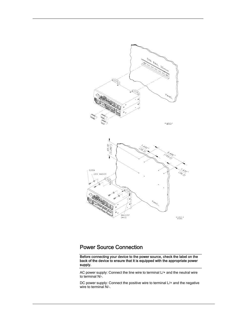 Electrical installation, Power source connection | SATEC ETC2002 User Manual | Page 7 / 57