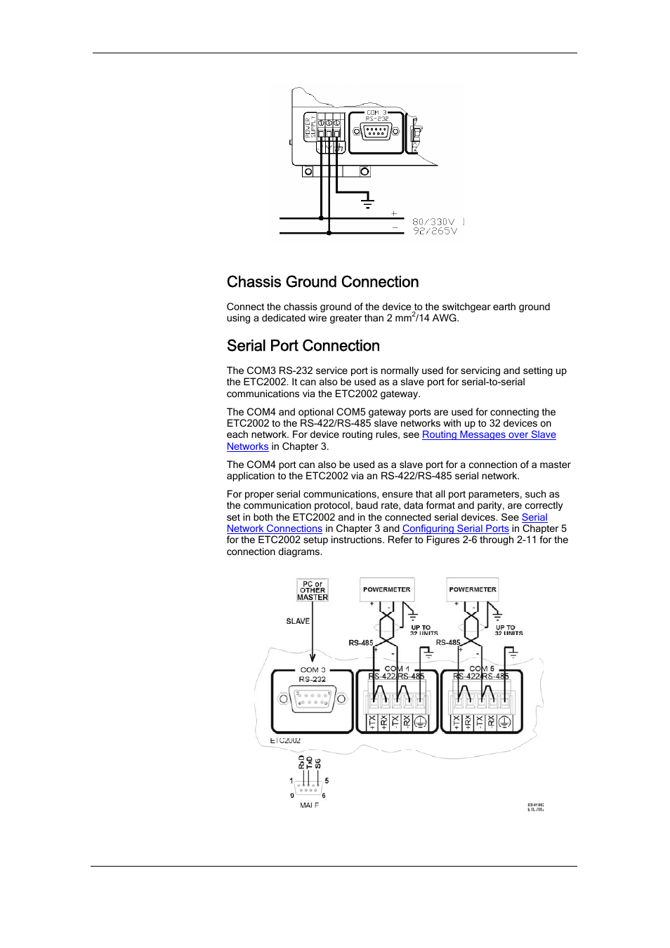 Chassis ground connection, Serial port connection | SATEC ETC2002 User Manual | Page 8 / 57