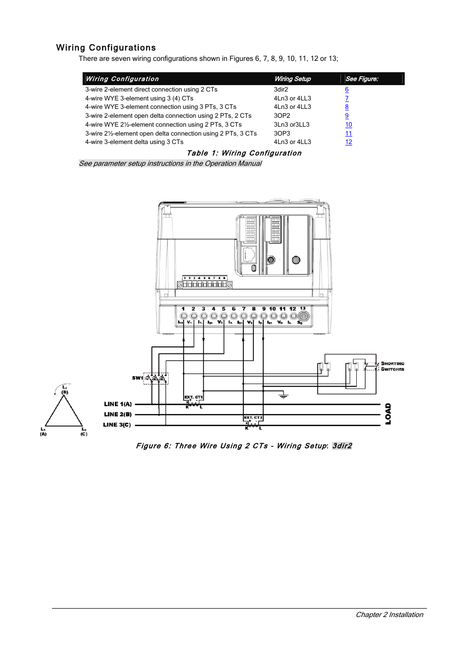 Wiring configurations, Table 1: wiring configuration | SATEC EM720 Installation Manual User Manual | Page 12 / 32