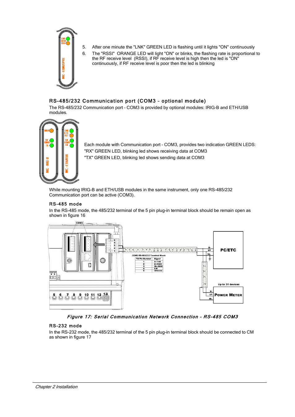 Rs-485 mode, Rs-232 mode | SATEC EM720 Installation Manual User Manual | Page 19 / 32