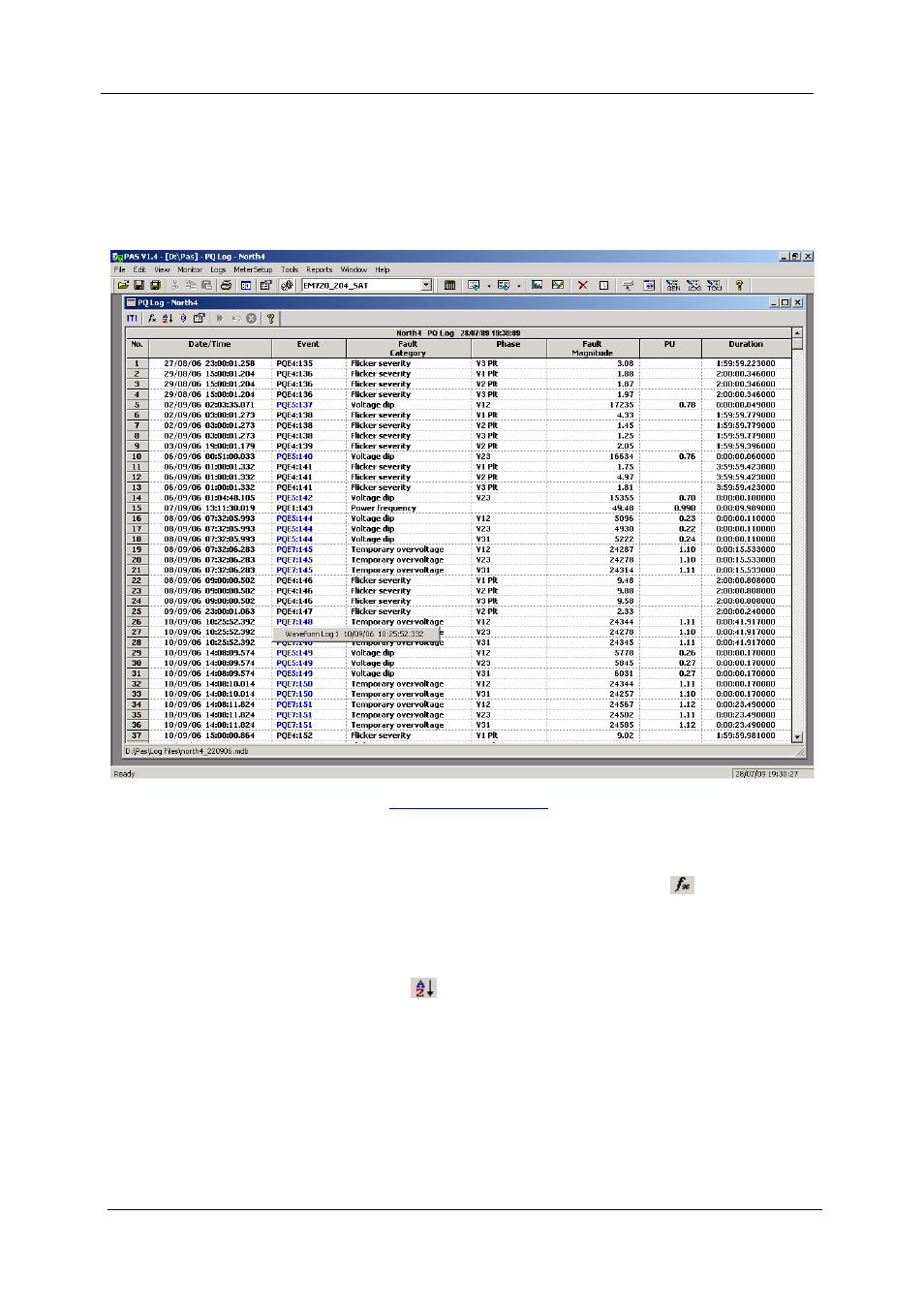 Viewing the power quality event log, Filtering and sorting events | SATEC EM720 Operation Manual User Manual | Page 157 / 218