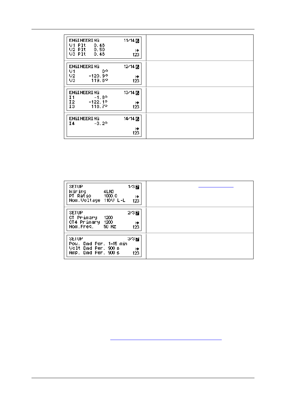 Setup data display, Device info display, In chapter | Device info, Display, In chapter 3), Device, Info display, After repl | SATEC EM720 Operation Manual User Manual | Page 42 / 218