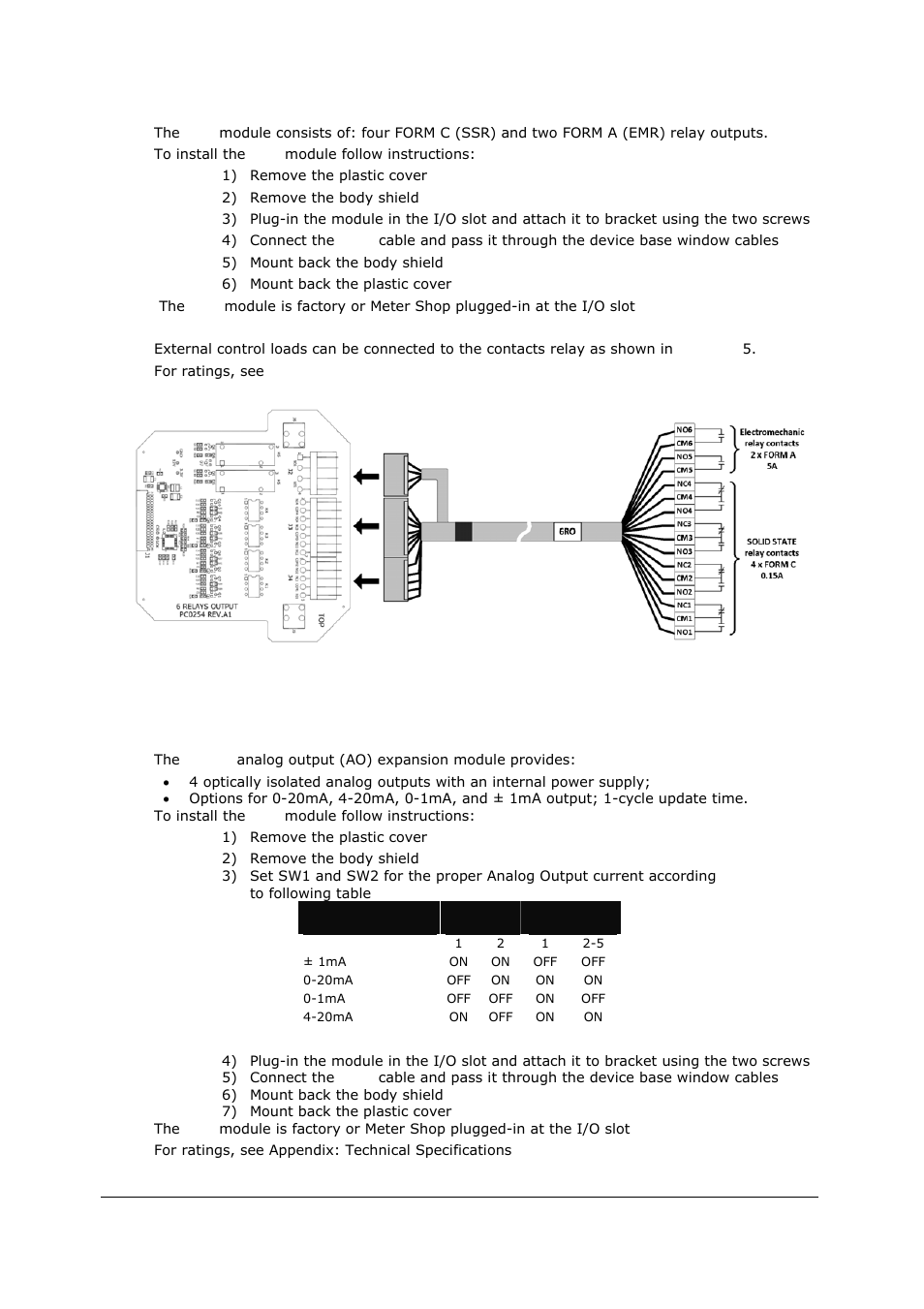 Analog outputs (4ao – optional module), Figure 17: 6ro connection, Table 2: 4ao – output curent setting | SATEC EM920 Installation Manual User Manual | Page 20 / 37
