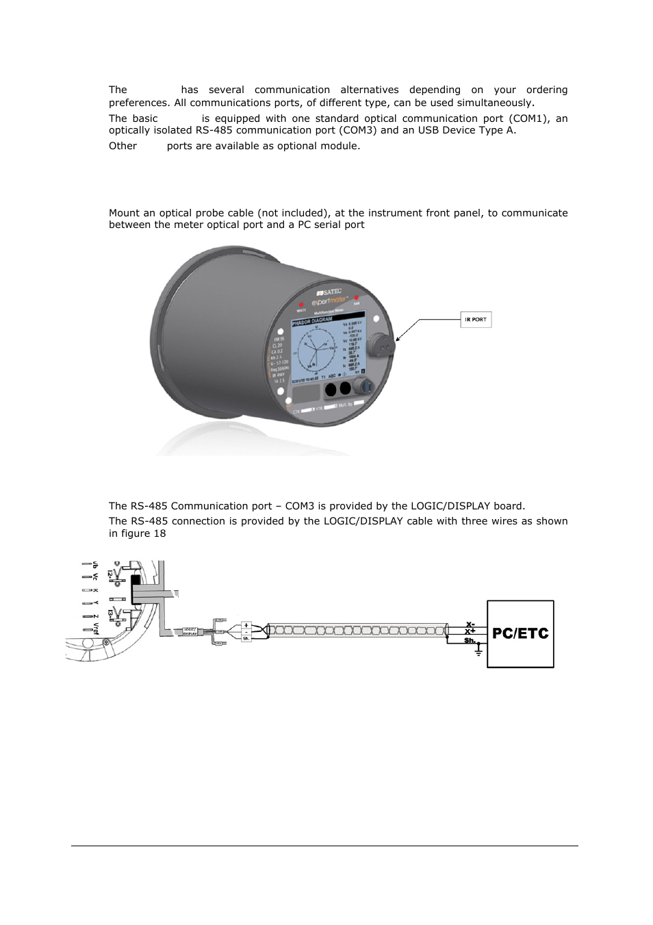 Communications options, On board communication port, Figure 19: infrared communication port – com1 | Com3 | SATEC EM920 Installation Manual User Manual | Page 22 / 37