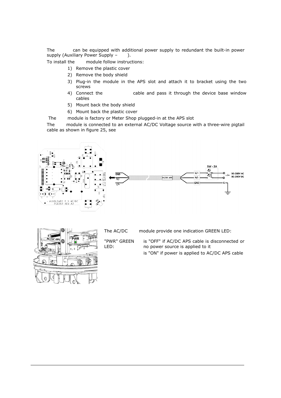 Auxiliary power supply, Ac/dc auxiliary power supply, Figure 27: ac/dc aps module | SATEC EM920 Installation Manual User Manual | Page 27 / 37