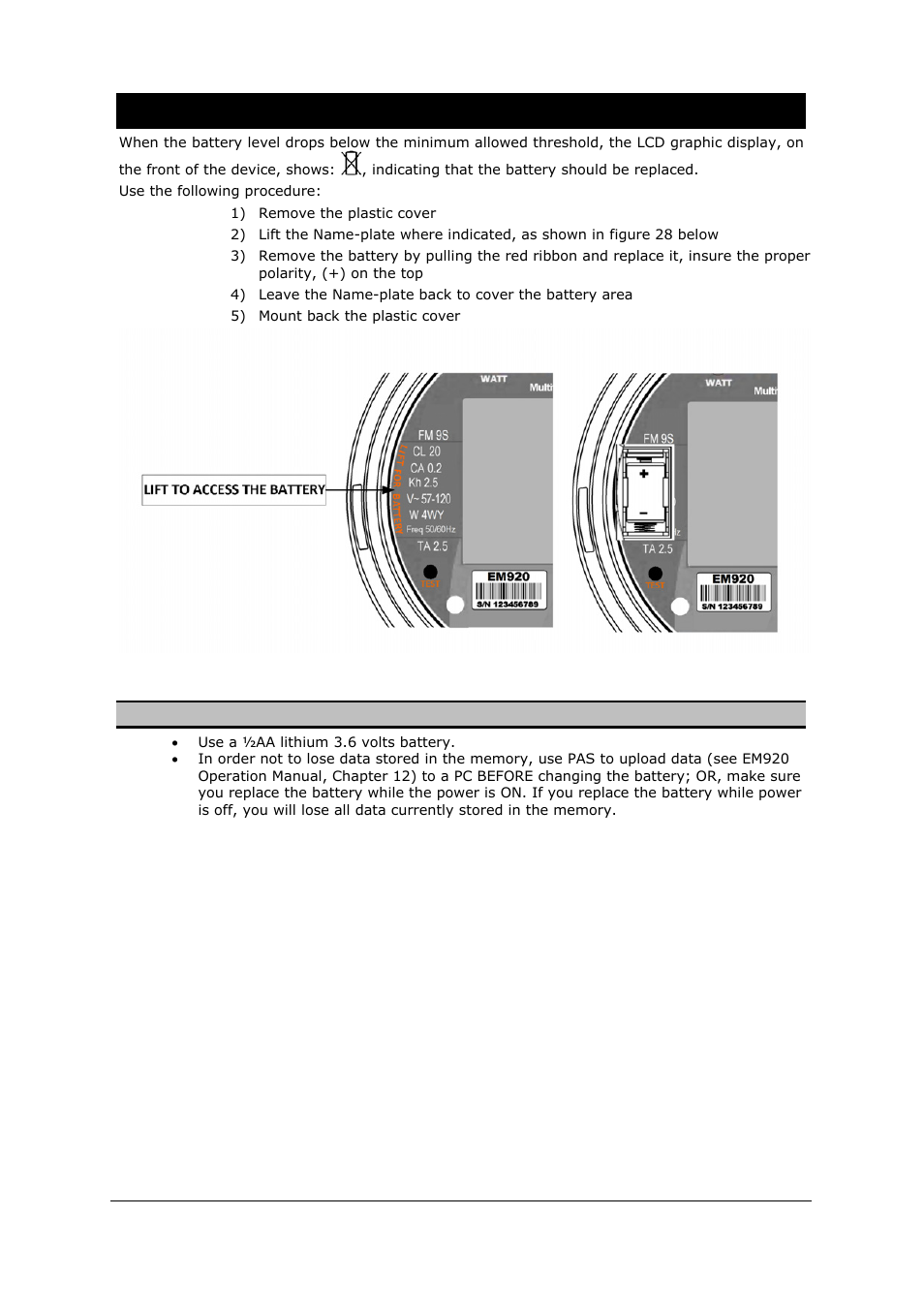 Chapter 4 replacing the battery | SATEC EM920 Installation Manual User Manual | Page 29 / 37