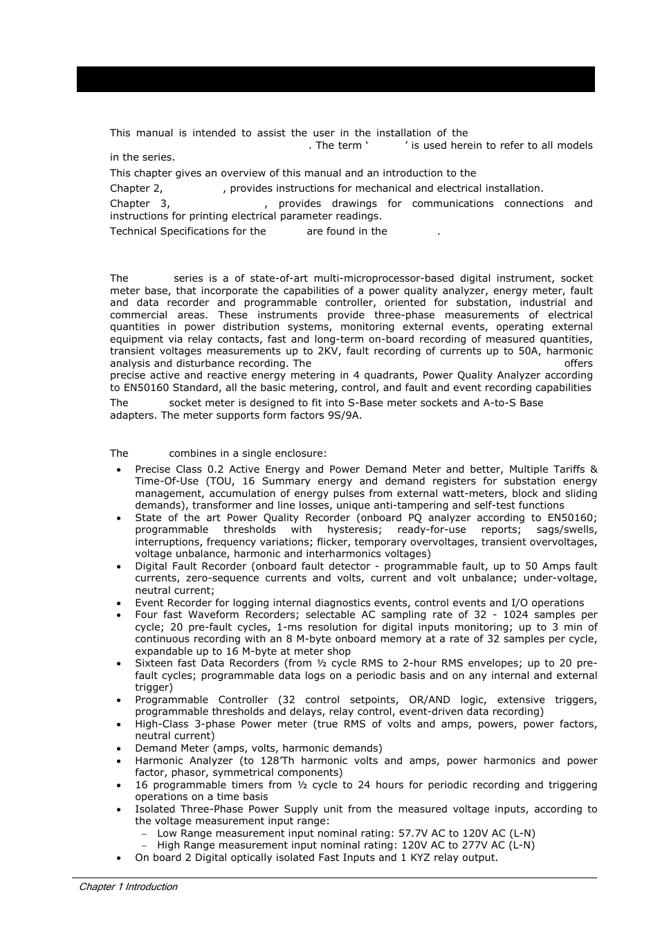 About the em920, Chapter 1 introduction, About this manual | Features | SATEC EM920 Installation Manual User Manual | Page 7 / 37