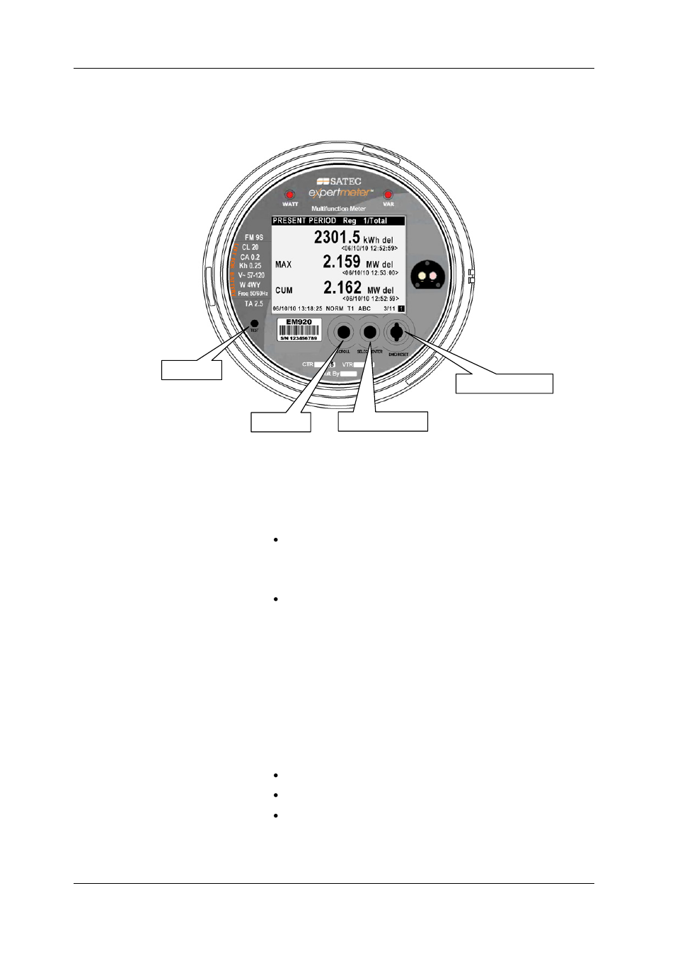 Using front display, Display operations, Navigation buttons | Chapter 3, In chapter 3 for buttons location and, Chapter 3 using front display | SATEC EM920 Operation Manual User Manual | Page 30 / 225