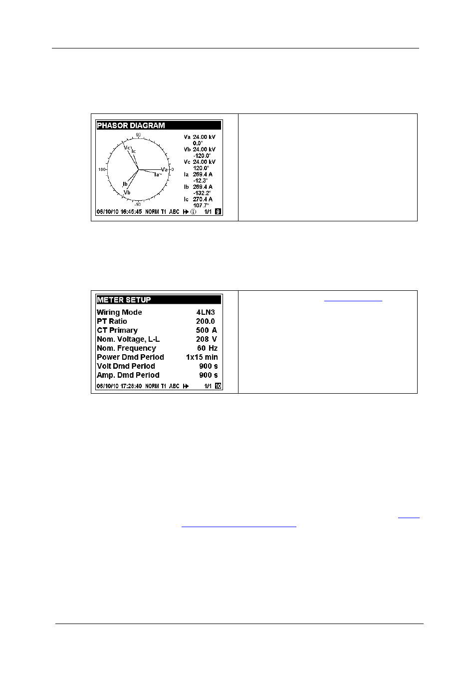 Phasor display, Setup data display, Device info display | In chapter 3), Device, Info display, After | SATEC EM920 Operation Manual User Manual | Page 45 / 225