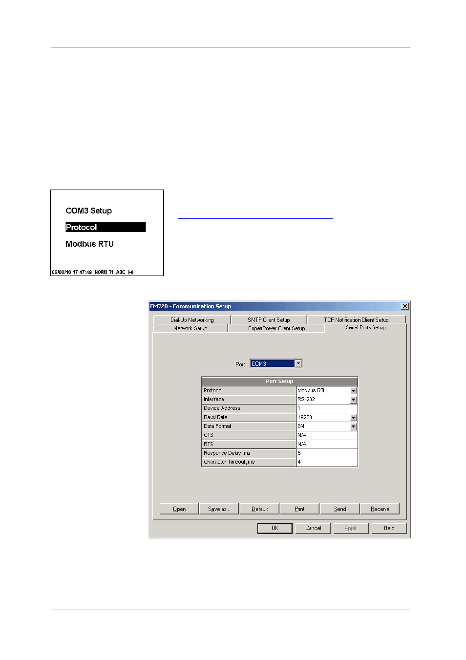 Configuring the em920, Configuring communications, Setting up serial communication ports | Chapter 5, Setting up serial, Communication ports, In chapter 5), Setting, Up serial communication ports, On how to change the factory | SATEC EM920 Operation Manual User Manual | Page 64 / 225