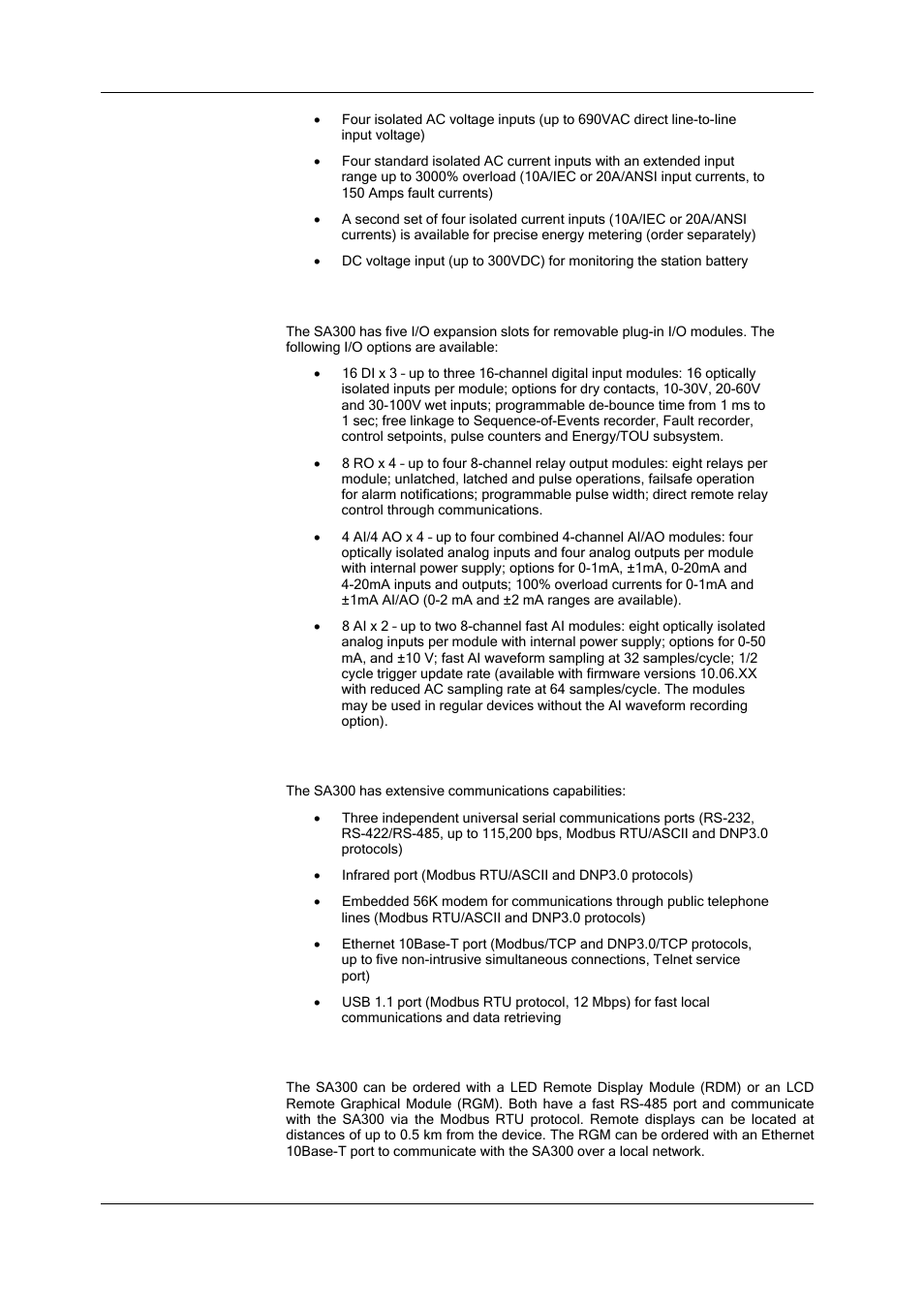 Digital and analog i/o options, Communications options, Remote displays | SATEC SA300 ezPAC Operation Manual User Manual | Page 10 / 182