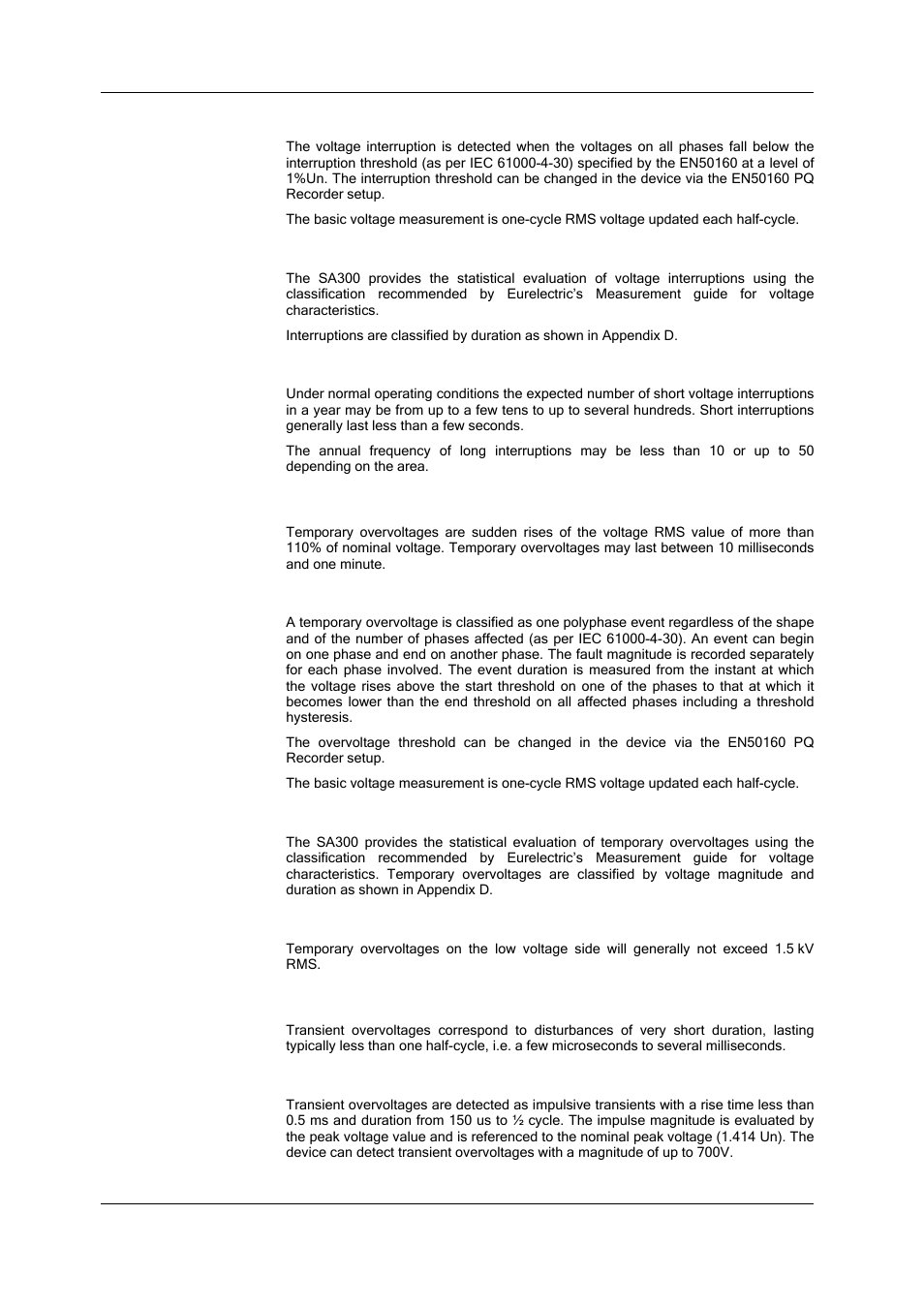 Method of evaluation, Statistical survey, Indicative values | Temporary overvoltages, Transient overvoltages | SATEC SA300 ezPAC Operation Manual User Manual | Page 100 / 182