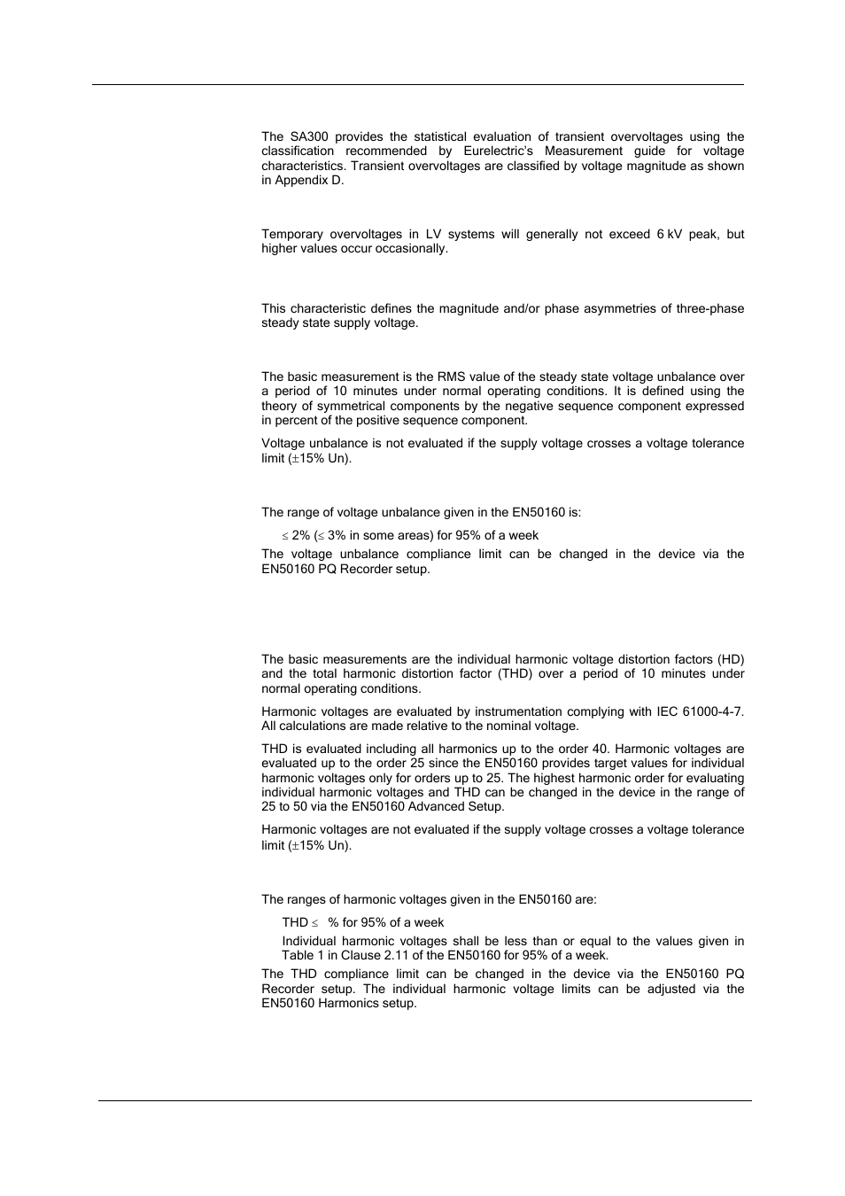 Statistical survey, Indicative values, Voltage unbalance | Method of evaluation, Target values, Harmonic voltage | SATEC SA300 ezPAC Operation Manual User Manual | Page 101 / 182
