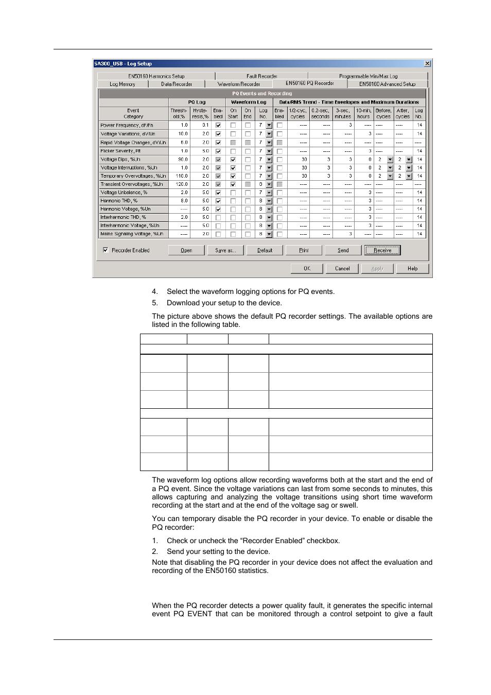 Configuring the en50160 recorders, En50160 pq recorder setup | SATEC SA300 ezPAC Operation Manual User Manual | Page 104 / 182