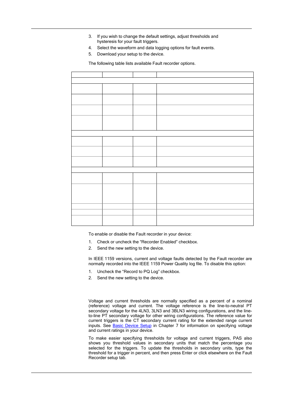 Configuring analog triggers, Clearing en50160 evaluation counters, Configuring the fault recorder | The fault. see, In chapter 8 for more information, En50160 harmonics limits setup | SATEC SA300 ezPAC Operation Manual User Manual | Page 108 / 182