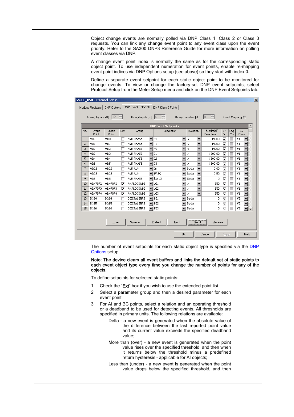 Configuring dnp class 0, Configuring dnp event classes | SATEC SA300 ezPAC Operation Manual User Manual | Page 117 / 182
