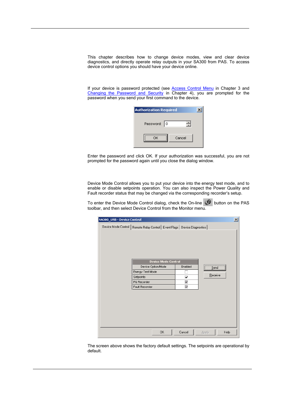 Chapter 11 device control, Authorization, Device mode control | SATEC SA300 ezPAC Operation Manual User Manual | Page 119 / 182