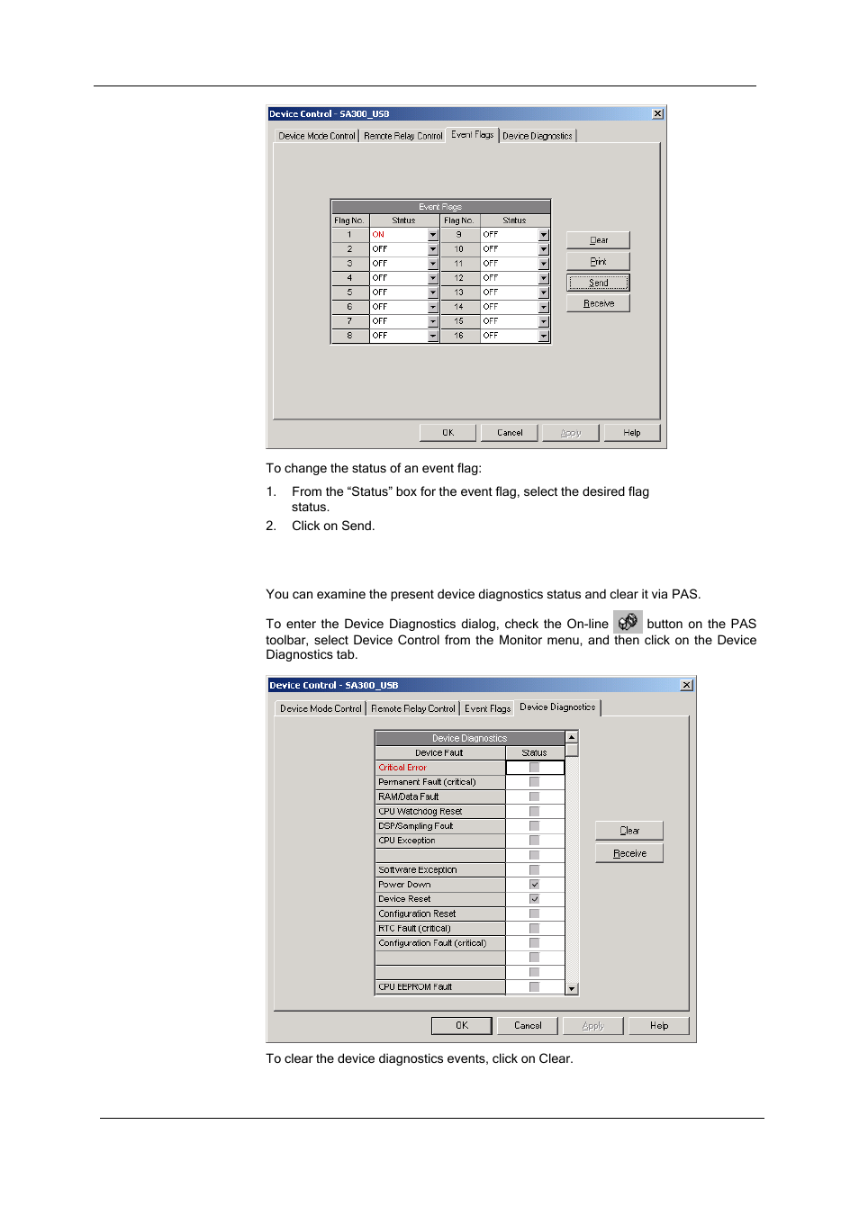 Viewing and clearing device diagnostics, Remote relay control, Device event flags | SATEC SA300 ezPAC Operation Manual User Manual | Page 121 / 182