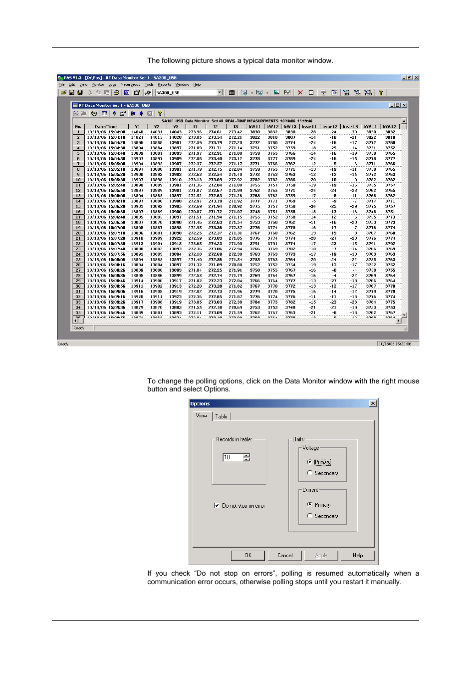 Polling options, Chapter 12 monitoring devices, Viewing real-time data | Organizing data sets, Polling devices | SATEC SA300 ezPAC Operation Manual User Manual | Page 124 / 182