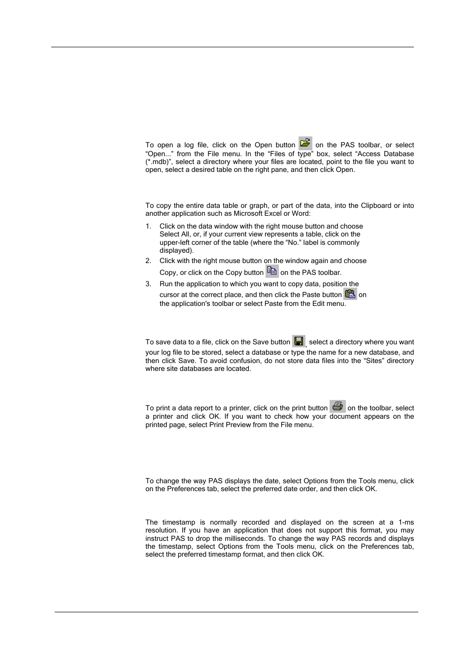 Chapter 14 viewing log files, General operations, Opening a log file | Copying data, Saving data to a file, Printing reports, Customizing views, Date order, Timestamp | SATEC SA300 ezPAC Operation Manual User Manual | Page 133 / 182