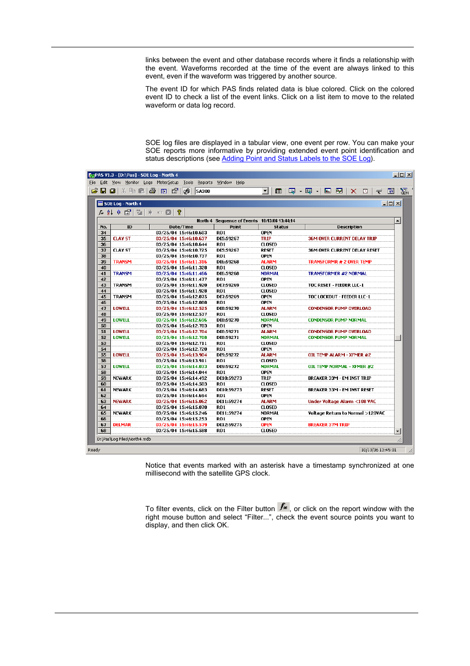 Viewing the sequence-of-events log, Filtering and sorting events, Viewing the event log | SATEC SA300 ezPAC Operation Manual User Manual | Page 135 / 182