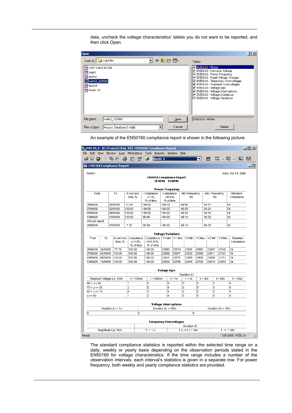 Viewing en50160 statistics reports, Viewing the en50160 compliance report | SATEC SA300 ezPAC Operation Manual User Manual | Page 141 / 182