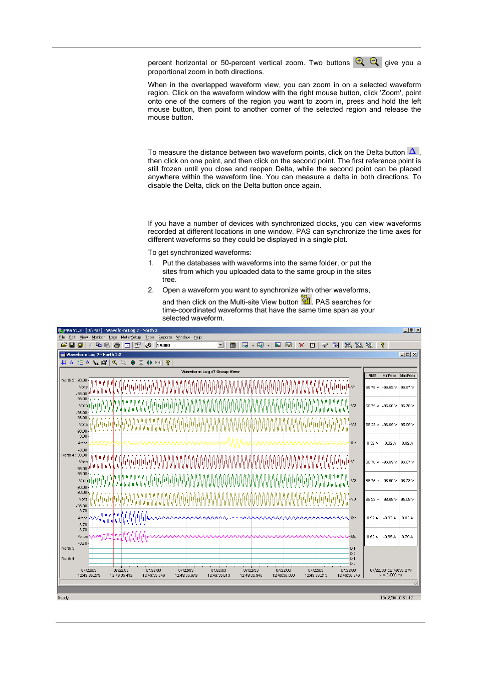 Delta measurements, Viewing synchronized waveforms | SATEC SA300 ezPAC Operation Manual User Manual | Page 153 / 182