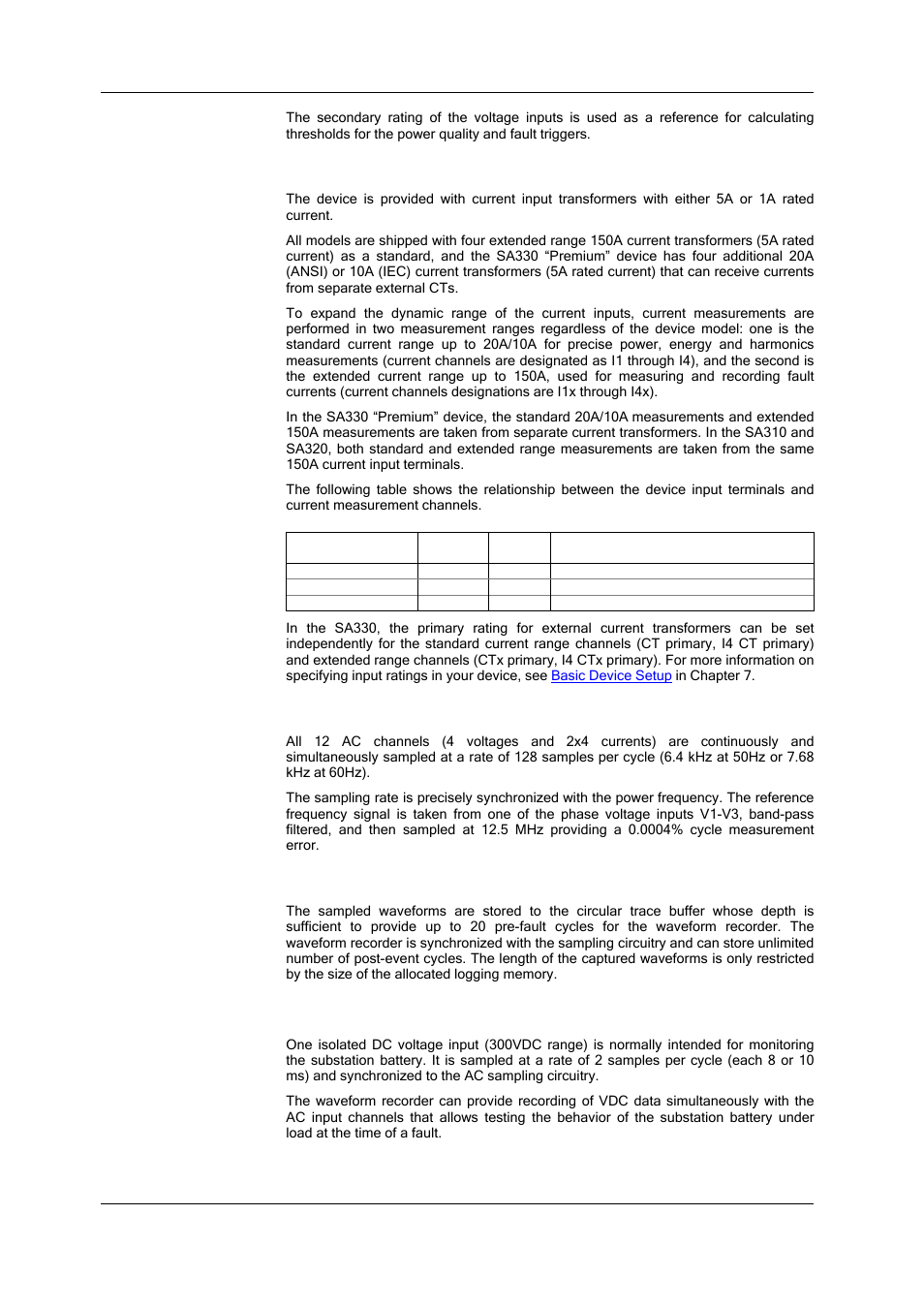 Current inputs, Sampling, Waveform tracing | Vdc input | SATEC SA300 ezPAC Operation Manual User Manual | Page 16 / 182