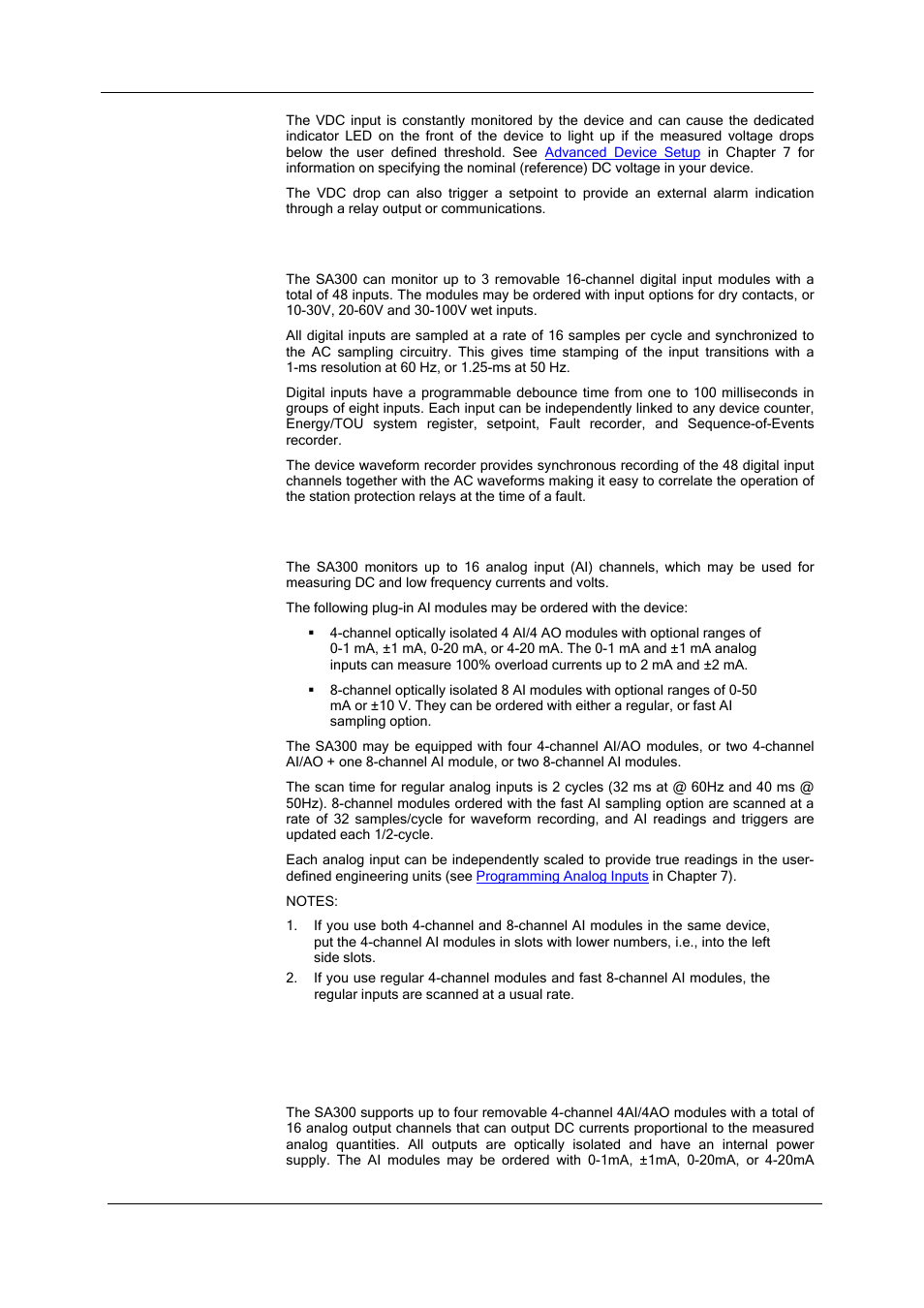 Digital inputs, Analog inputs, Device outputs | Analog outputs | SATEC SA300 ezPAC Operation Manual User Manual | Page 17 / 182