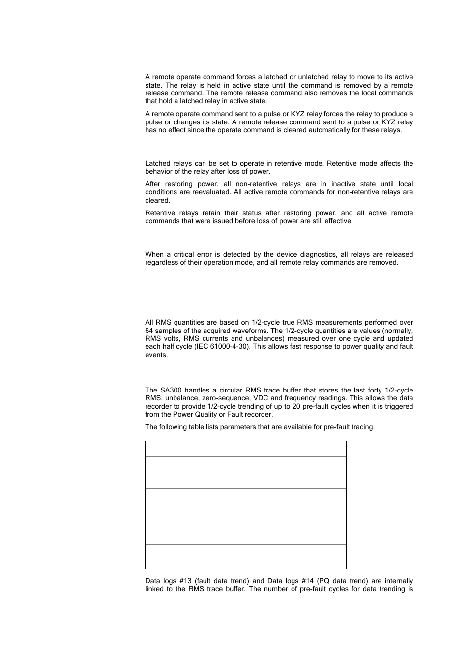 Remote commands, Retentive relays, Critical faults | Metering, Rms measurements, Rms trace | SATEC SA300 ezPAC Operation Manual User Manual | Page 19 / 182