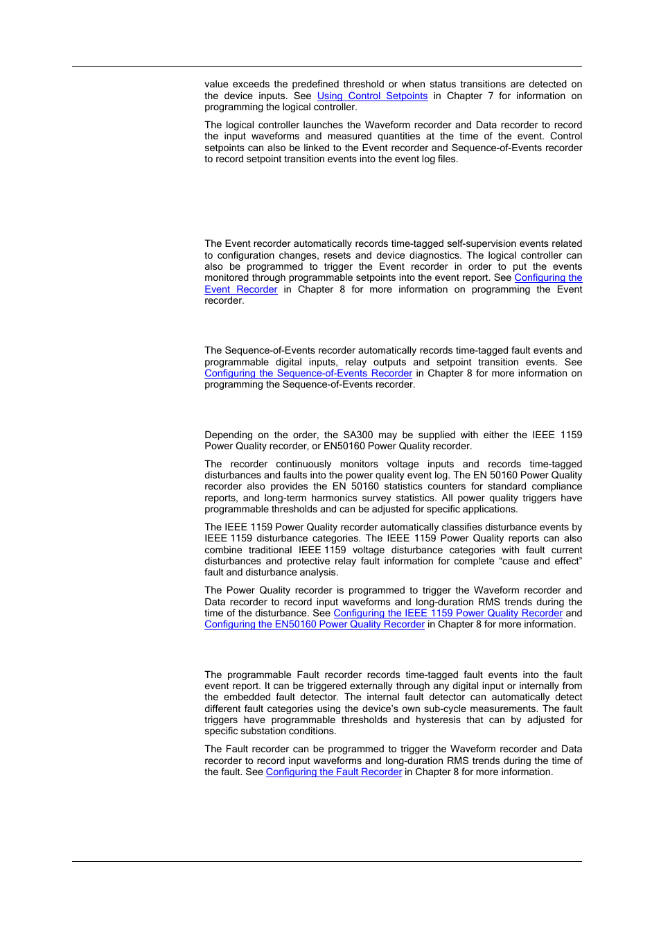 Recording, Event recorder, Sequence-of-events recorder | Power quality recorder, Fault recorder | SATEC SA300 ezPAC Operation Manual User Manual | Page 24 / 182