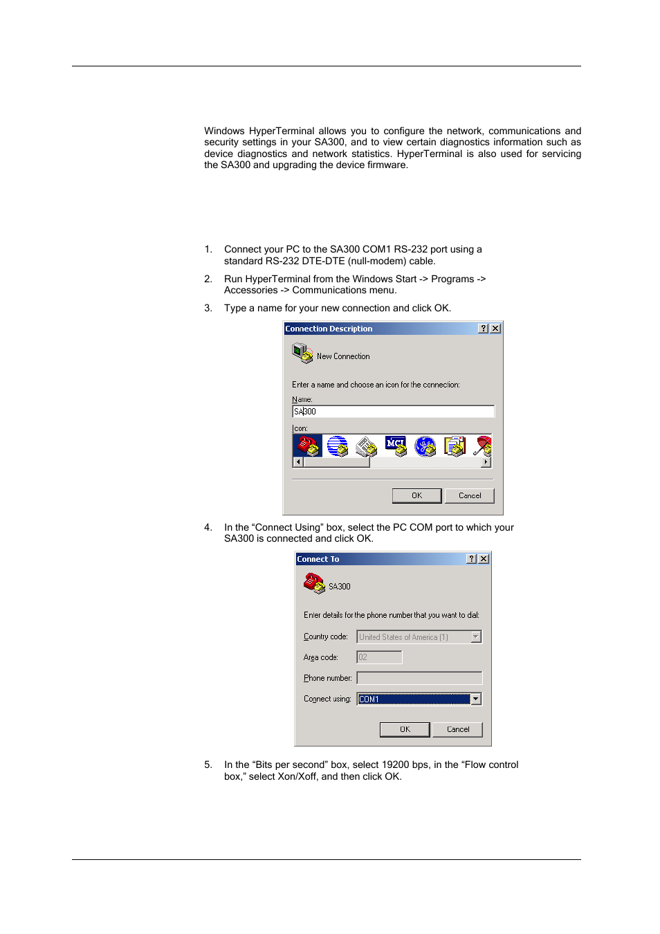 Chapter 4 using hyperterminal, Connecting to the device, Running hyperterminal | Chapter 4, Using hyperterminal, Or whenever the device | SATEC SA300 ezPAC Operation Manual User Manual | Page 42 / 182