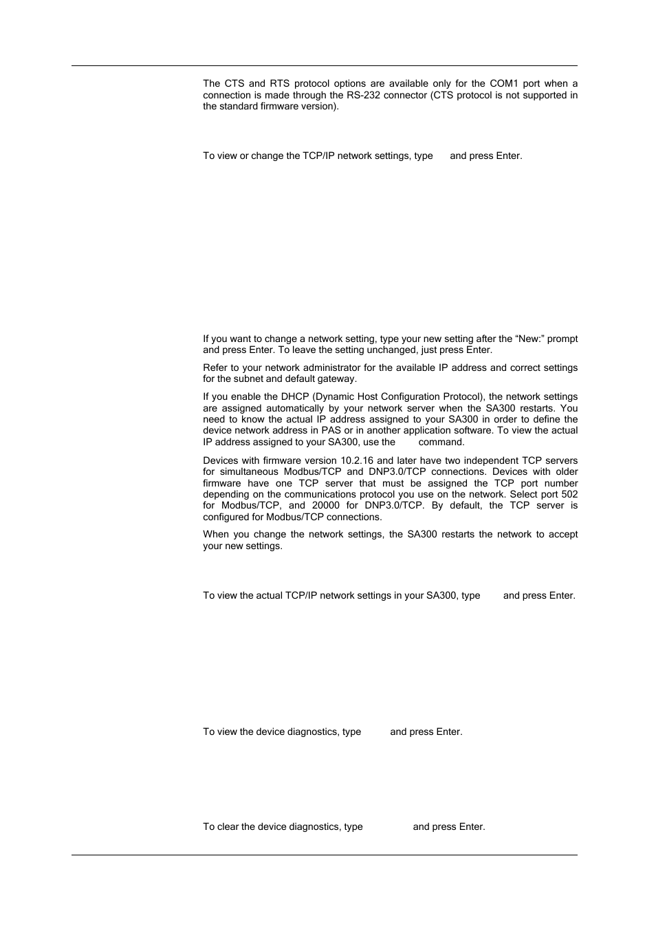 Configuring the network, Viewing network settings, Viewing and clearing device diagnostics | SATEC SA300 ezPAC Operation Manual User Manual | Page 46 / 182