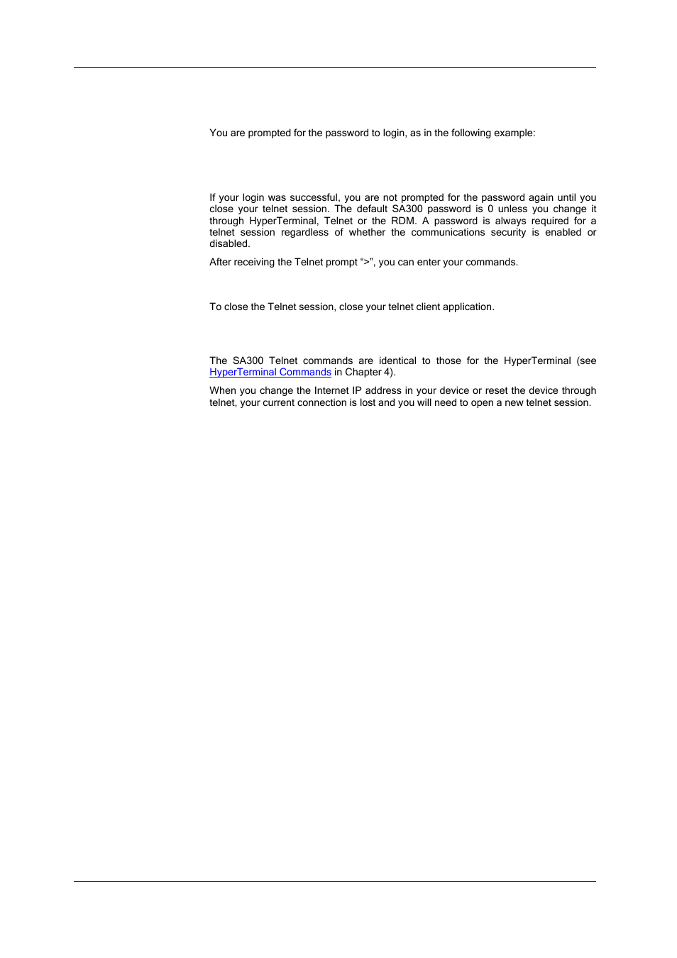 Closing a telnet session, Telnet commands | SATEC SA300 ezPAC Operation Manual User Manual | Page 50 / 182