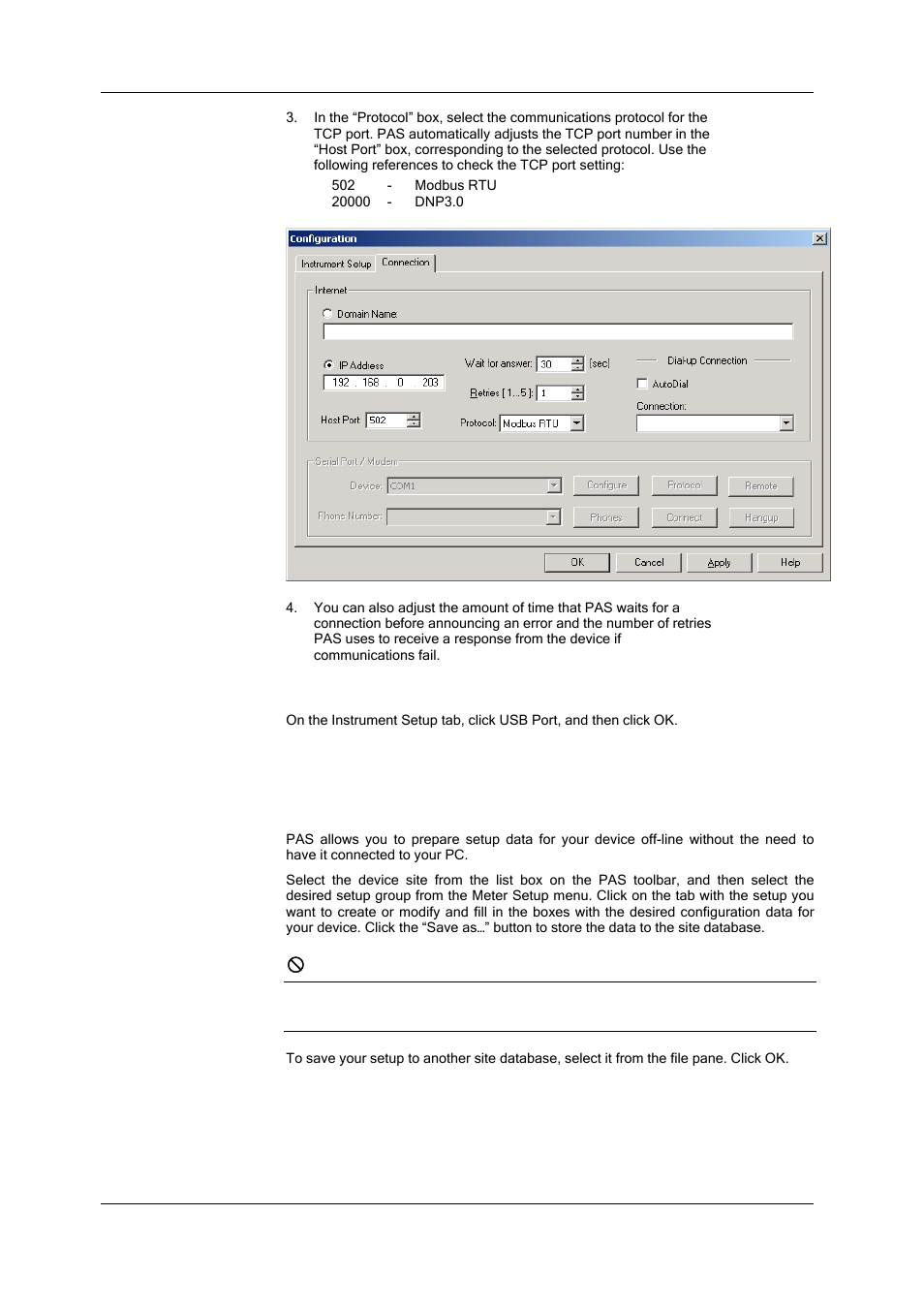 Communicating through a usb, Setting up the device, Creating setups for the device | SATEC SA300 ezPAC Operation Manual User Manual | Page 58 / 182