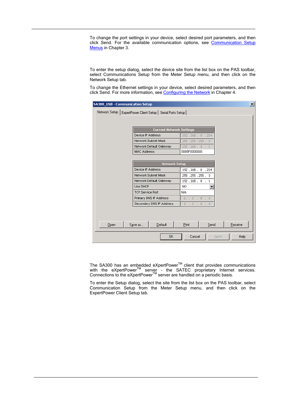 Setting up the local network, Configuring expertpower client | SATEC SA300 ezPAC Operation Manual User Manual | Page 61 / 182