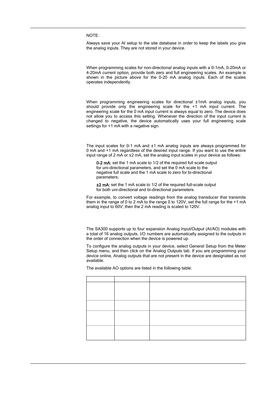 Scaling non-directional analog inputs, Scaling ±1ma analog inputs, Scaling analog inputs for 0-2 ma and ±2 ma | Programming analog outputs | SATEC SA300 ezPAC Operation Manual User Manual | Page 74 / 182