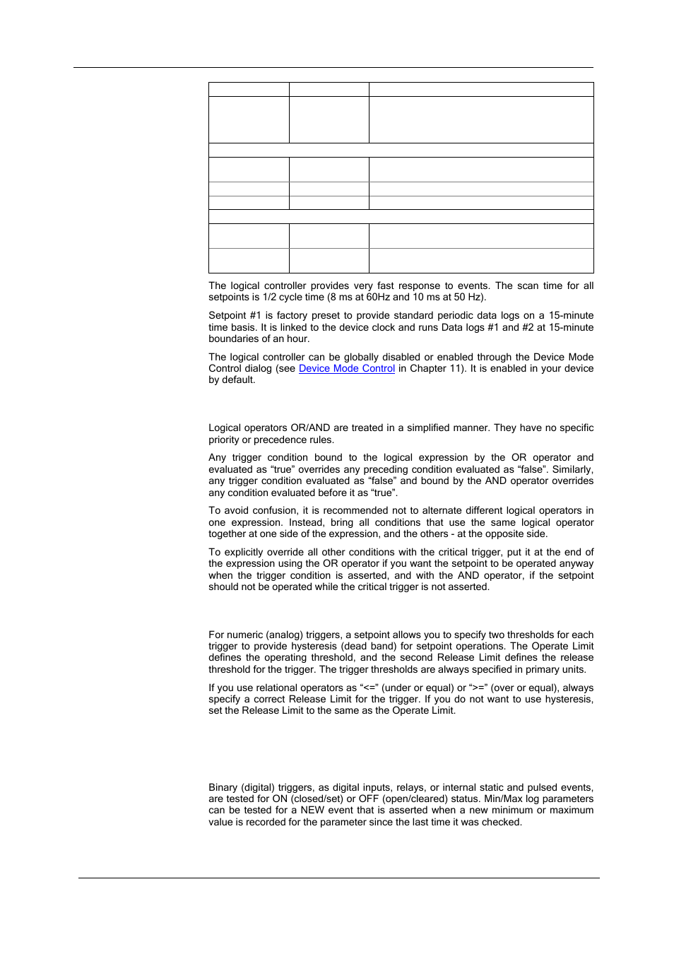Using logical expressions, Using numeric triggers, Using binary triggers | Using control setpoints, In chapter 7 for information on | SATEC SA300 ezPAC Operation Manual User Manual | Page 79 / 182