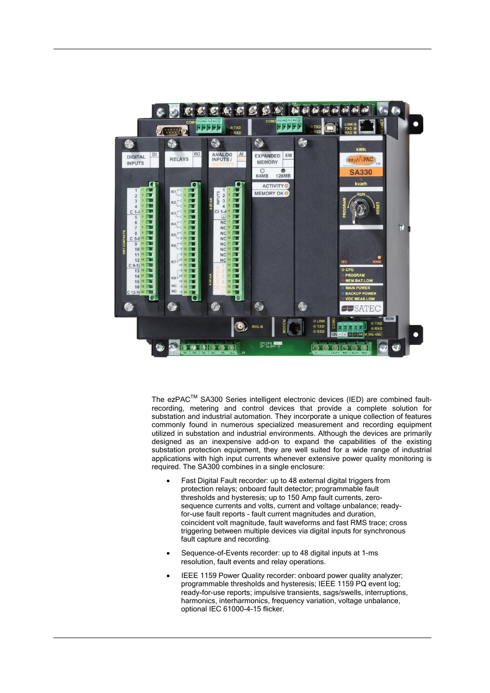 Chapter 1 introduction, Ezpactm features, Ezpac | Features | SATEC SA300 ezPAC Operation Manual User Manual | Page 8 / 182