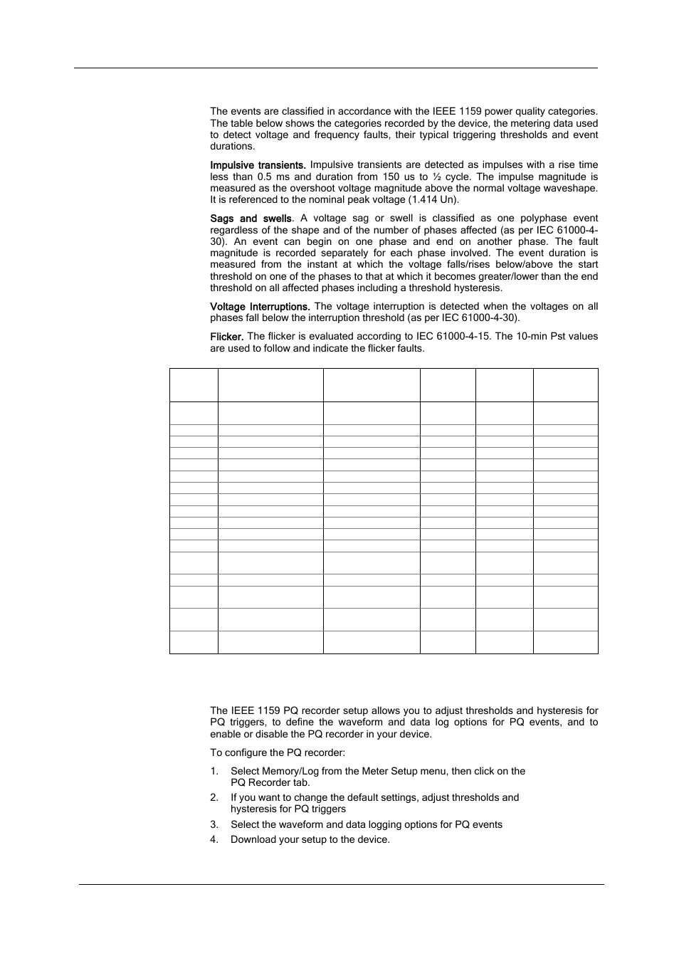 Pq events evaluation, Pq recorder setup, Configuring the ieee 1159 power quality recorder | Configuring the, Power quality recorder | SATEC SA300 ezPAC Operation Manual User Manual | Page 93 / 182