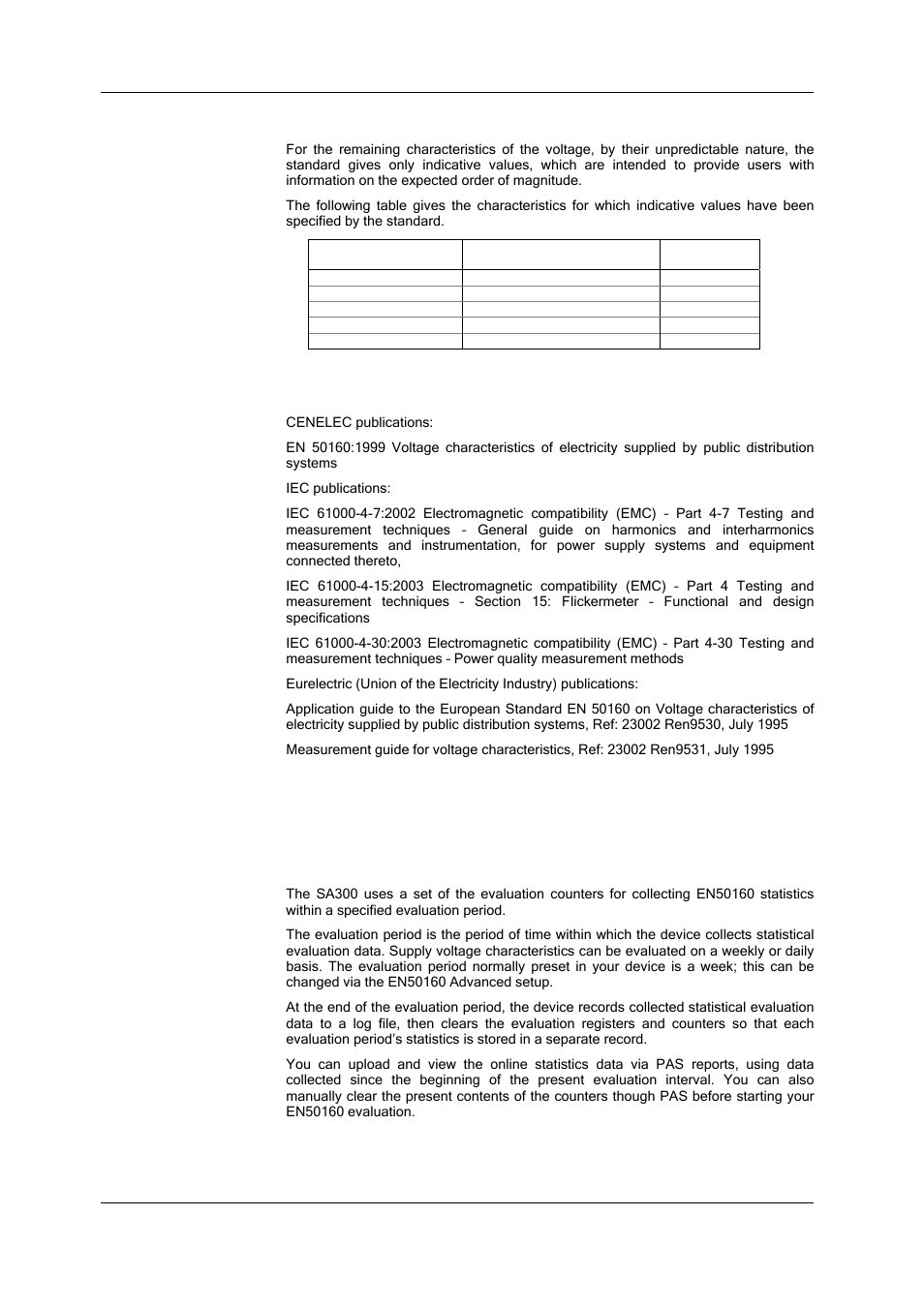 Indicatives values, Resources, Evaluation techniques | En50160 evaluation counters, Evaluation counters and evaluation period, Configuring the en50160 power quality recorder, En50160 background | SATEC SA300 ezPAC Operation Manual User Manual | Page 96 / 182
