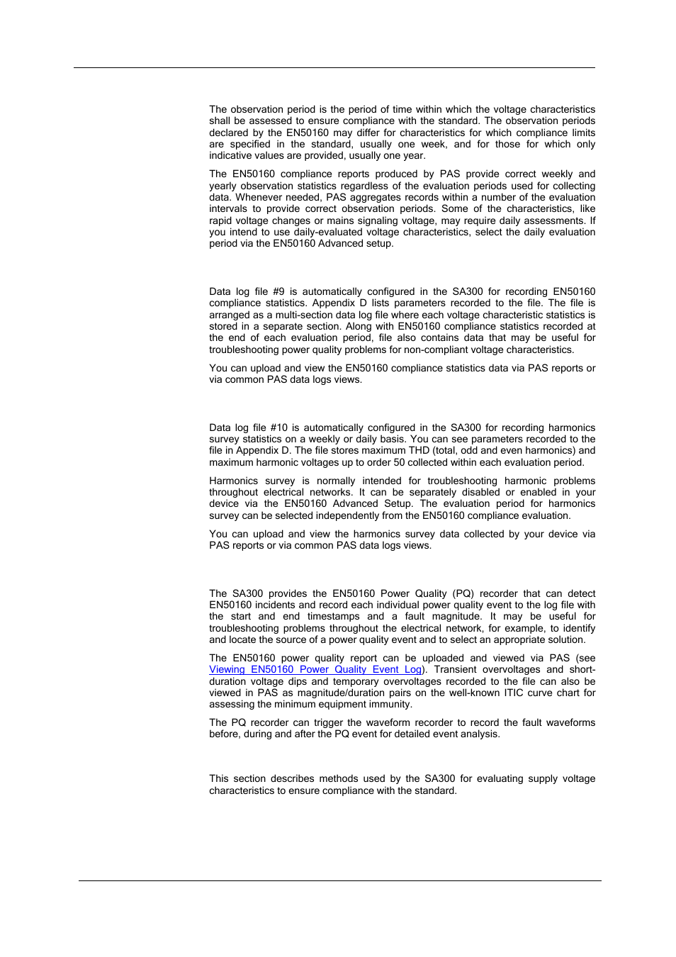 Observation period, En50160 compliance statistics log, En50160 harmonics survey log | En50160 power quality event log, Methods of evaluation, Evaluation techniques | SATEC SA300 ezPAC Operation Manual User Manual | Page 97 / 182