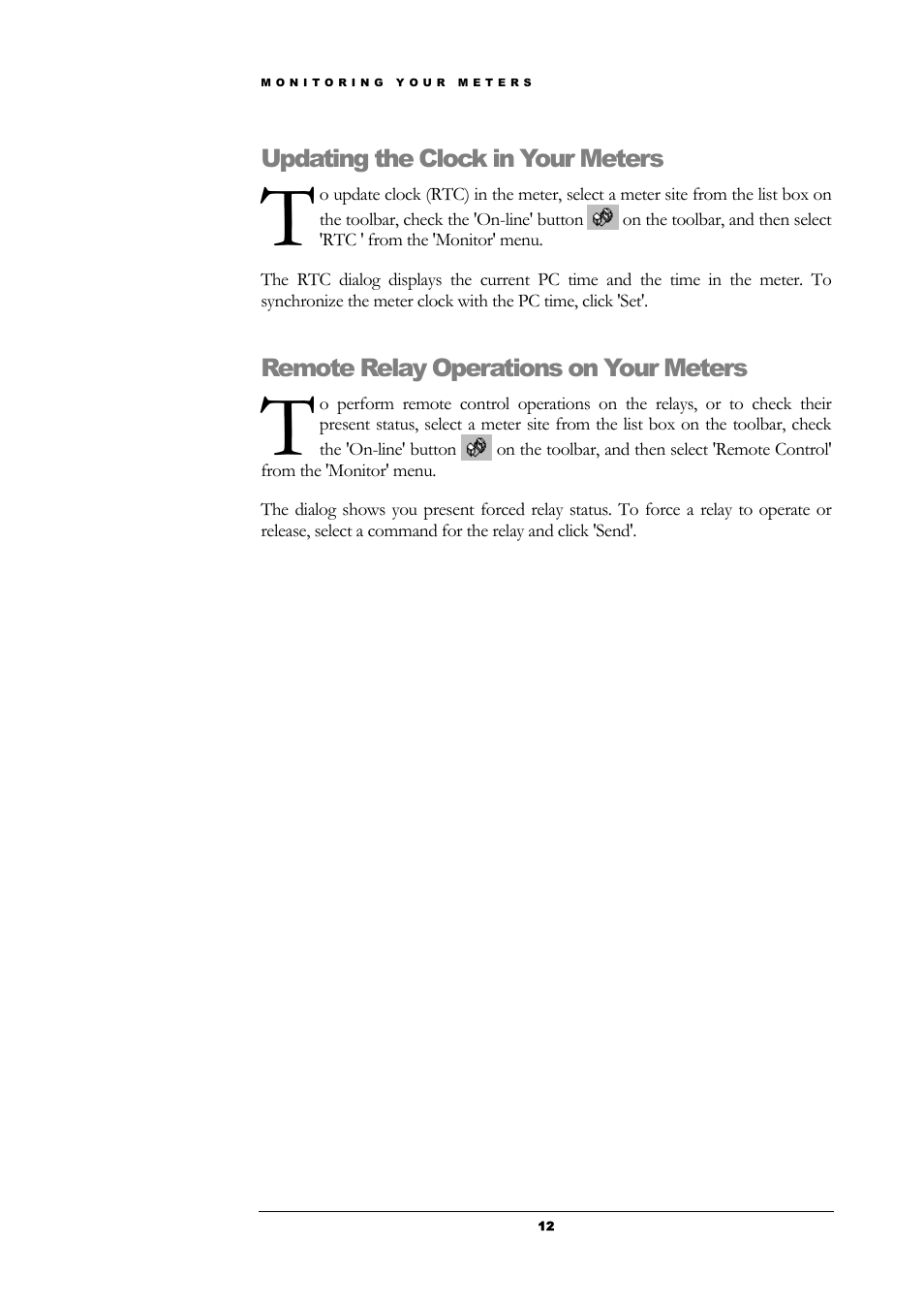 Updating the clock in your meters, Remote relay operations on your meters | SATEC PAS User Manual | Page 14 / 27