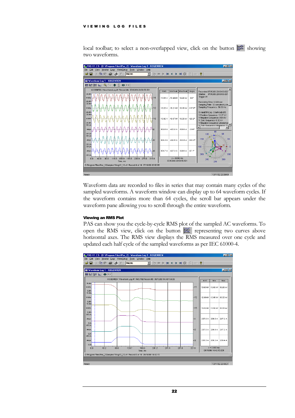 Viewing an rms plot | SATEC PAS User Manual | Page 24 / 27
