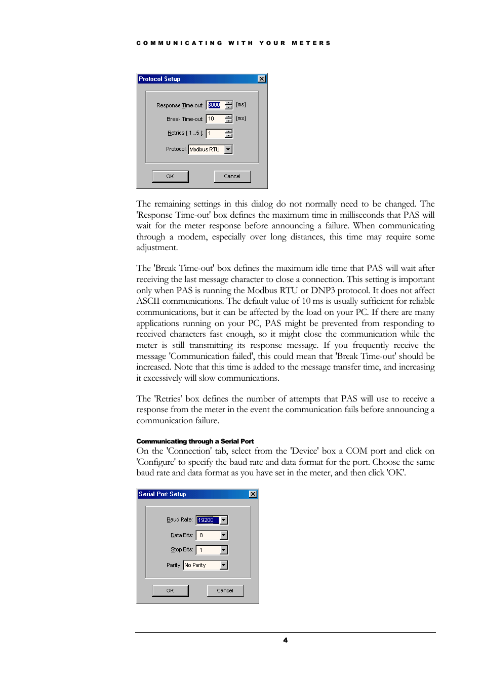Communicating through a serial port | SATEC PAS User Manual | Page 6 / 27