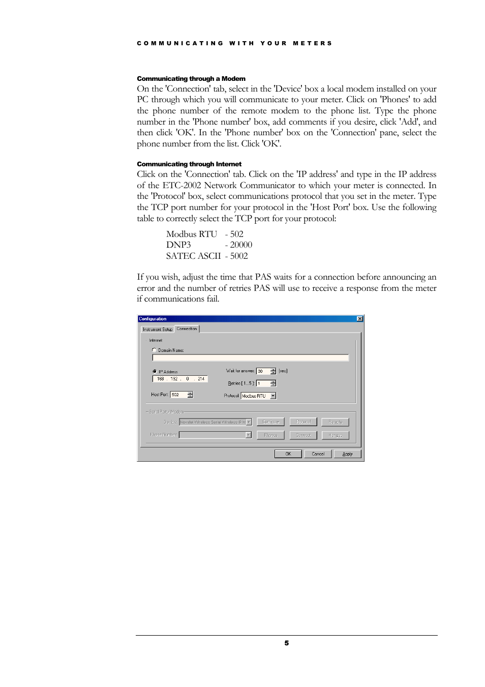 Communicating through a modem, Communicating through internet | SATEC PAS User Manual | Page 7 / 27