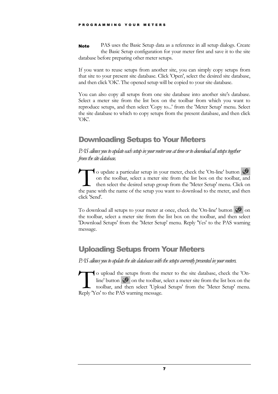 Downloading setups to your meters, Uploading setups from your meters | SATEC PAS User Manual | Page 9 / 27
