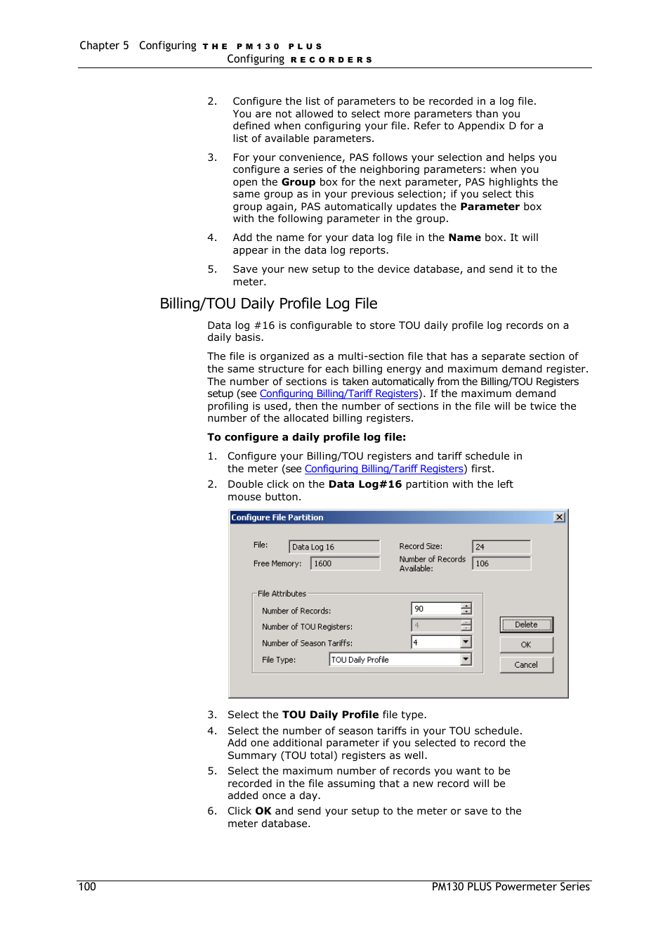 Billing/tou daily profile log file | SATEC PM130 PLUS Manual User Manual | Page 100 / 159