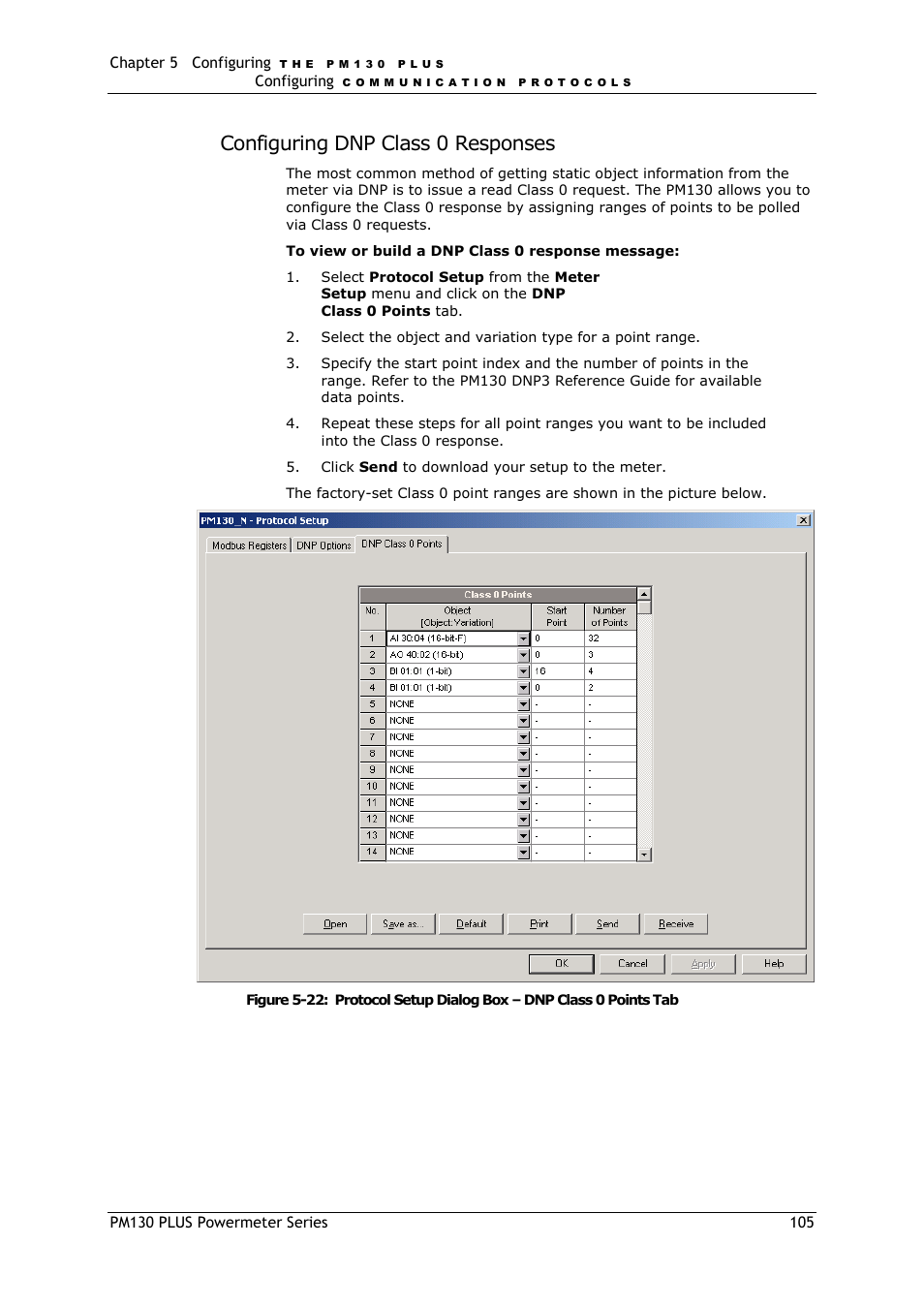 Configuring dnp class 0 responses | SATEC PM130 PLUS Manual User Manual | Page 105 / 159